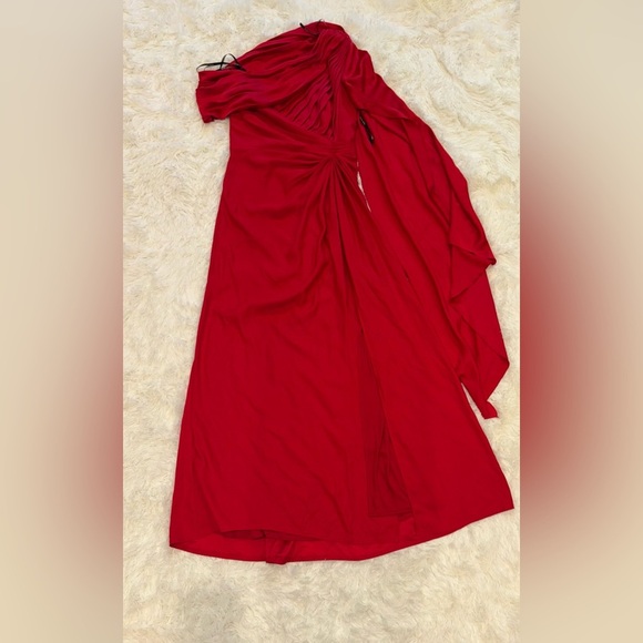 NWOT Tadashi Shoji Ember One-Shoulder Draped Gown lava red Sz 16 - Picture 2 of 8